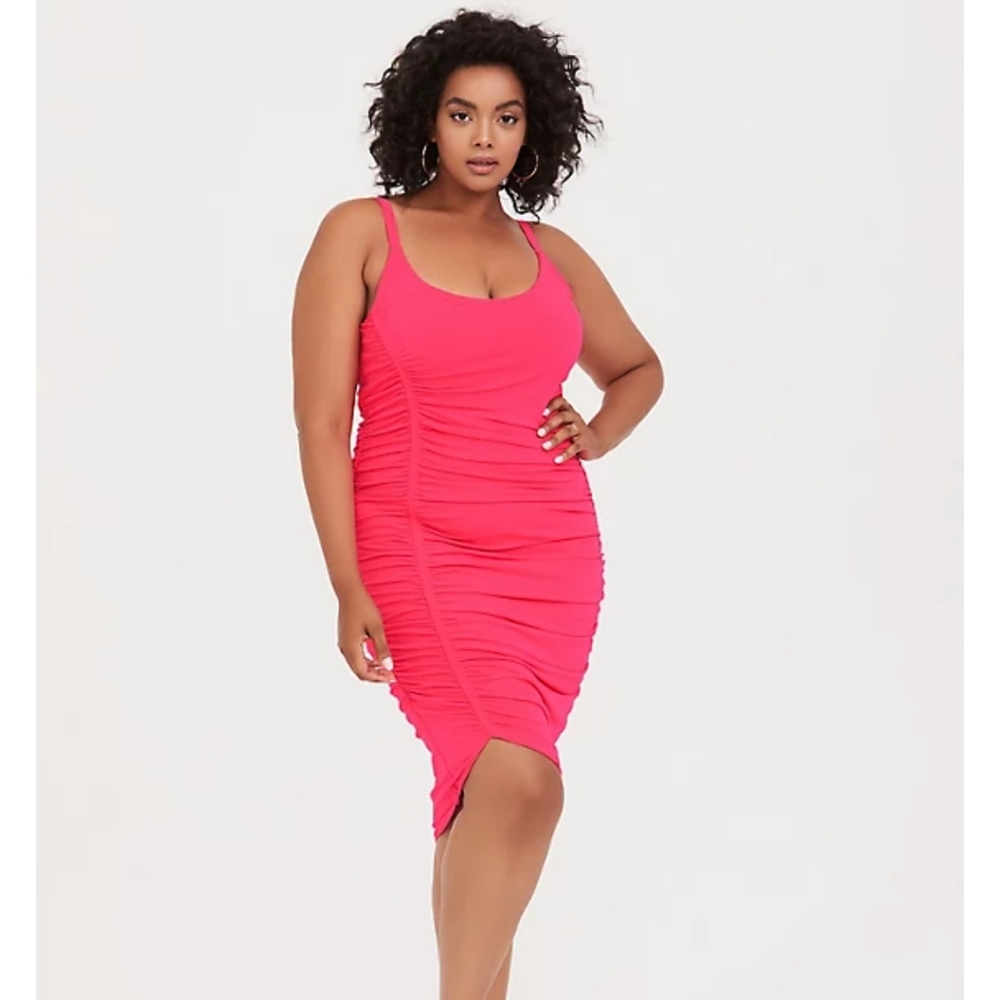 Torrid Hot Pink Studio Knit Ruched Bodycon Dress